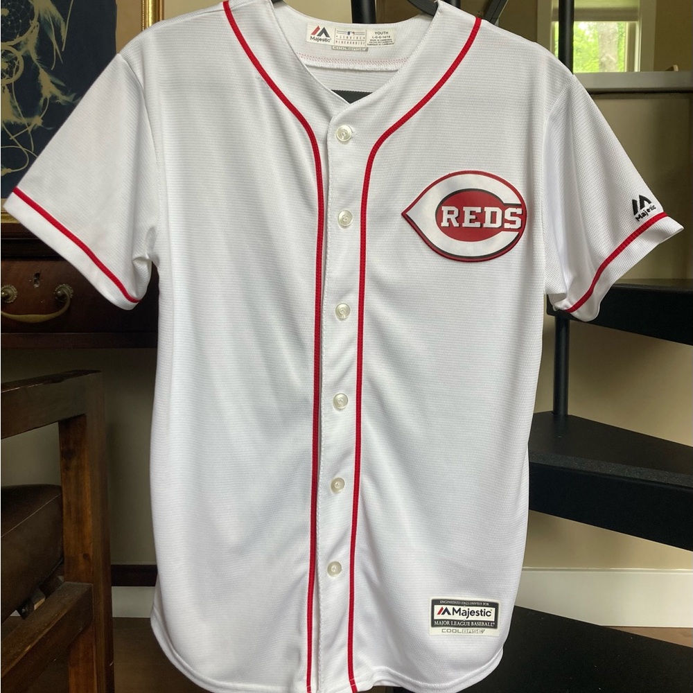 Cincinnati Reds MLB Baseball Majestic White Jersey Youth LG or Women’s S
